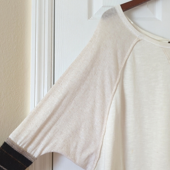 Free People Oversized Boat Neck Knit Cuff Long Raglan Sleeve Blouse Cream Small - Picture 3 of 14